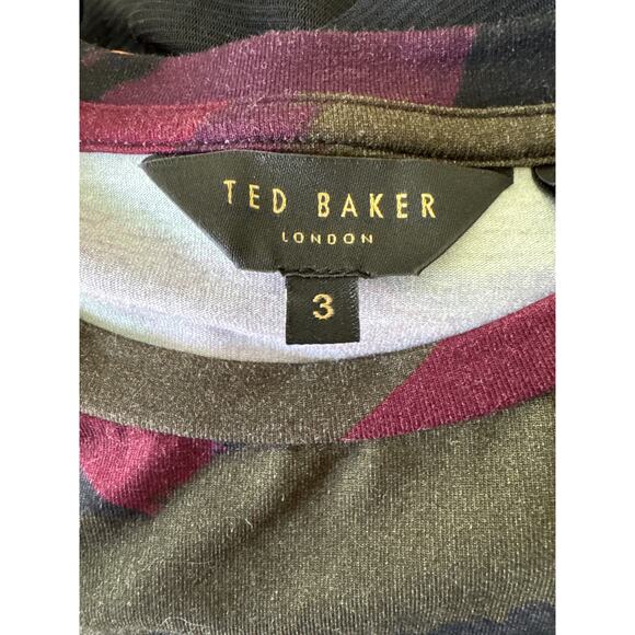 Ted Baker Lauryy Sapphire Abstract Print Bodycon Dress Ted Size 3 (UK 12/US 8) - Picture 4 of 11